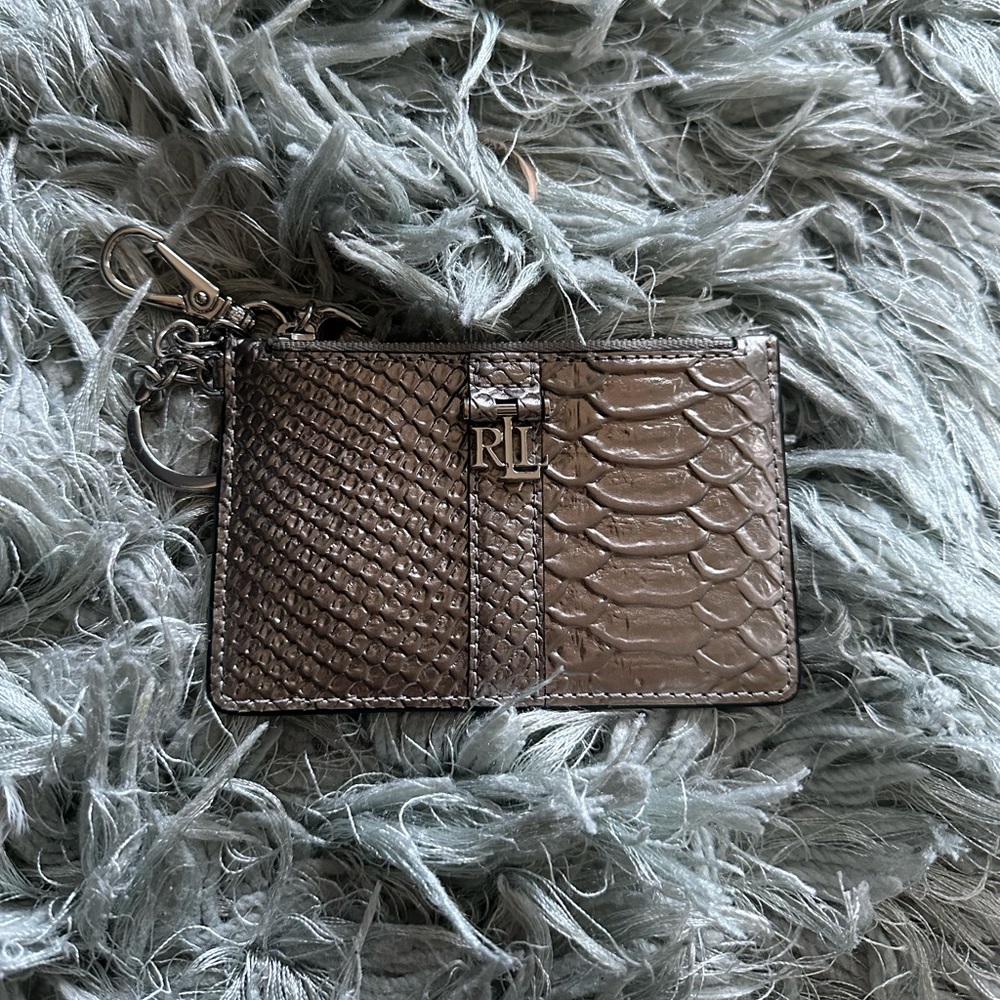 Ralph Lauren Leather Zipper Card Holder Wallet - Snakeskin Metallic